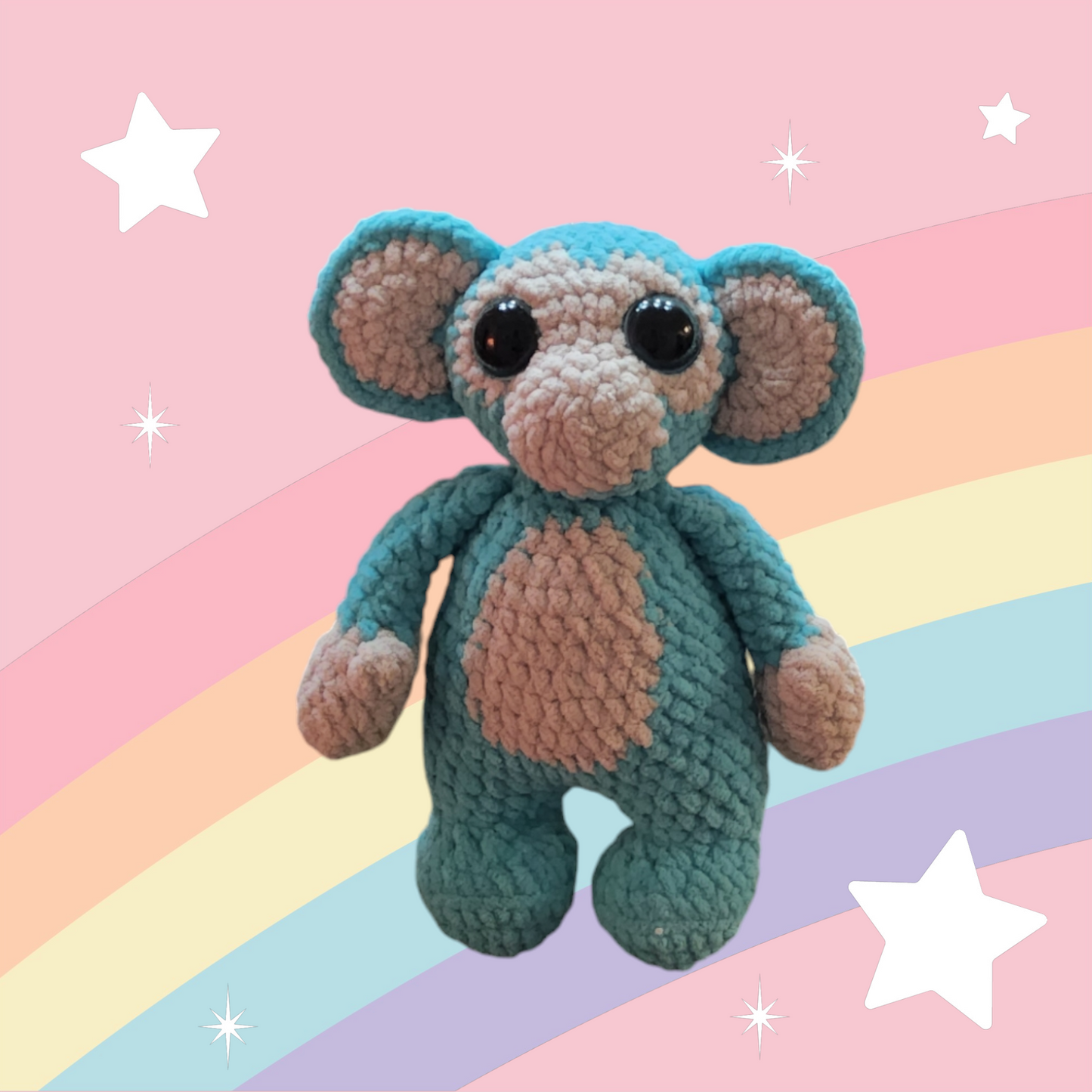 Handmade Crocheted Blue and Beige Monkey