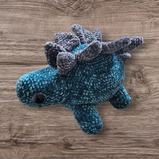 Meet Steve: The Crocheted Teal and Grey Stegosaurus