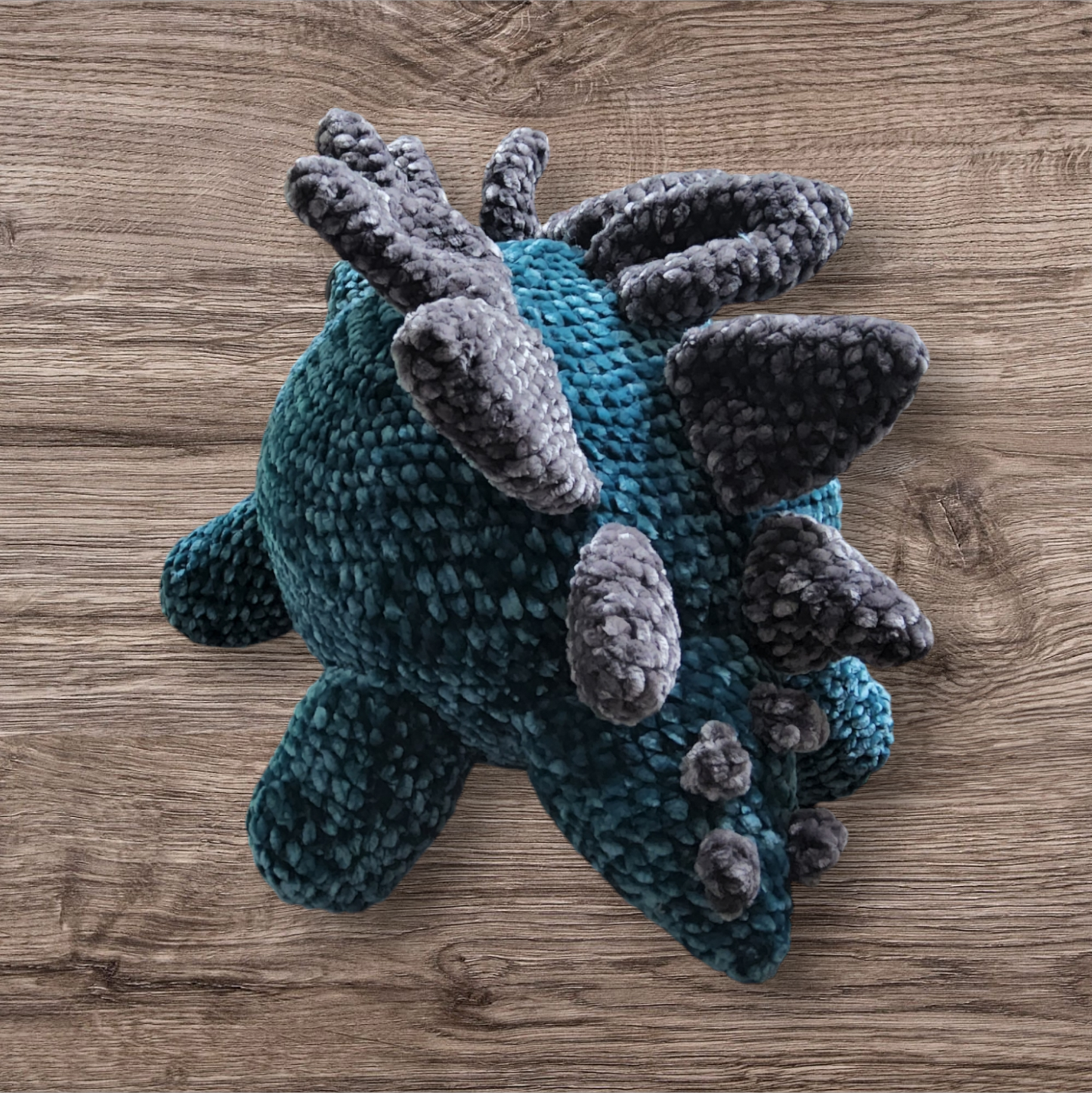 Meet Steve: The Crocheted Teal and Grey Stegosaurus