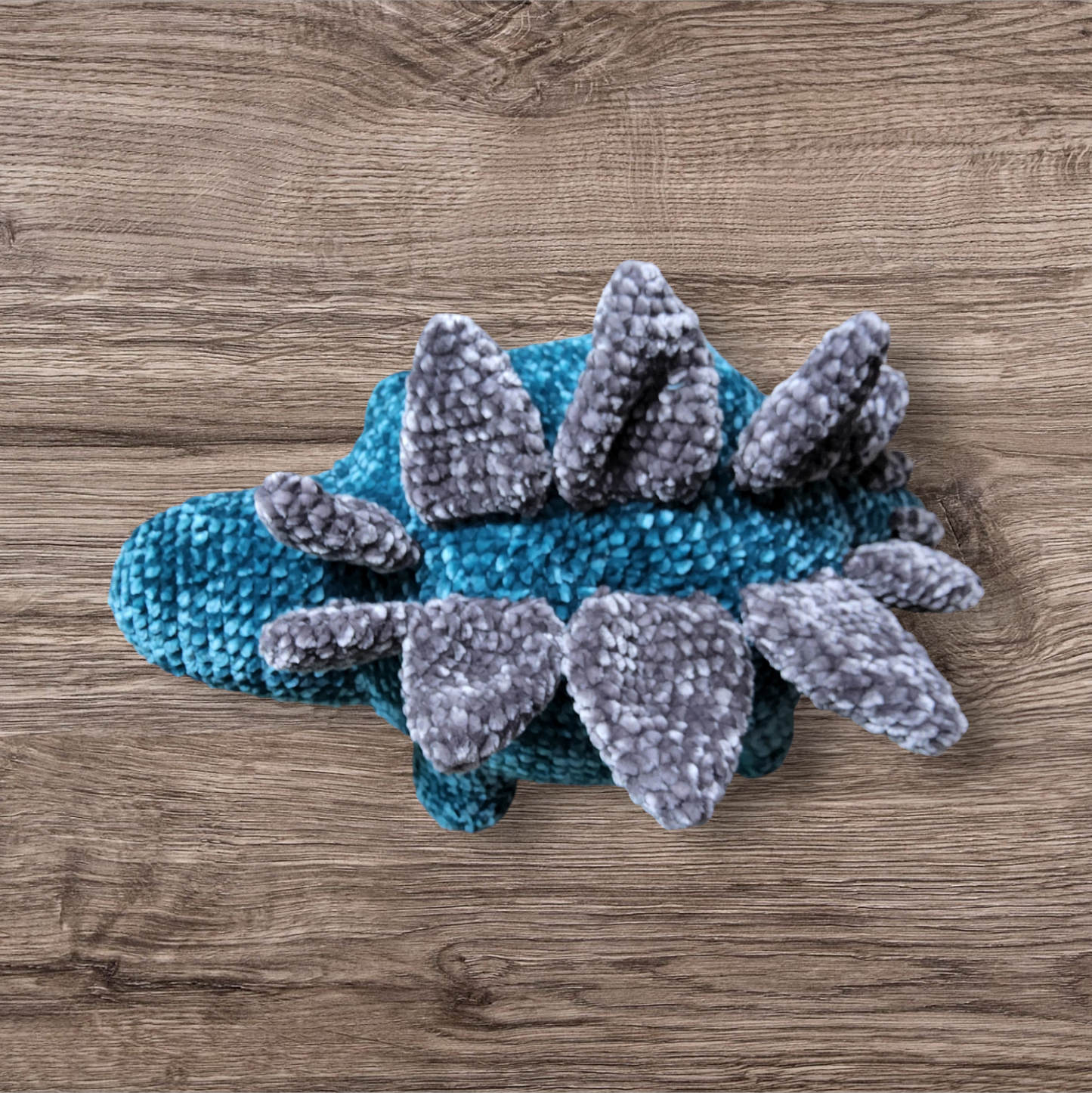 Meet Steve: The Crocheted Teal and Grey Stegosaurus