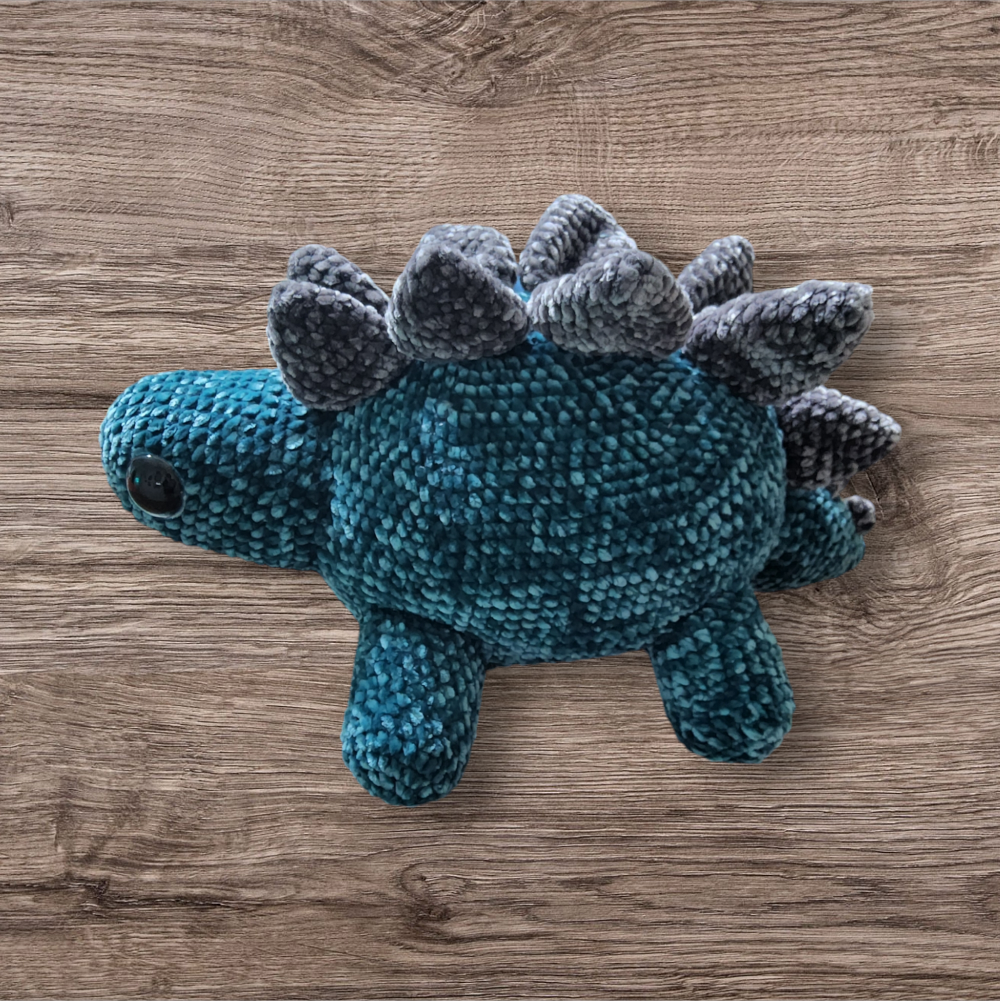 Meet Steve: The Crocheted Teal and Grey Stegosaurus